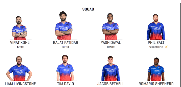 RCB squad for IPL 2025 RCB squad for IPL 2025