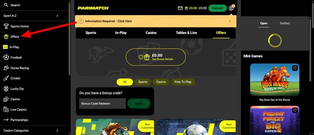 Visit the 'Offers' tab